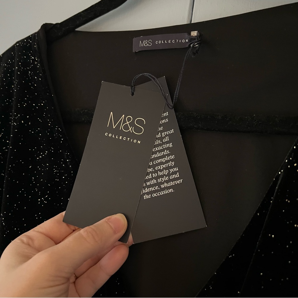 NWT Marks & Spencer Formal Black Velvet Sparkle Dress ✨ Size 8 US - Picture 5 of 12